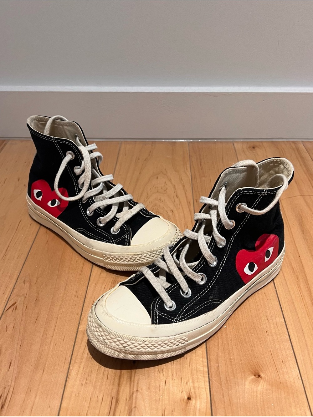Comme des Garcons Black Canvas High-Top Sneakers with Red Heart - Picture 6 of 6